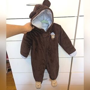 Carter's Brown Bear Fleece Baby Warm Winter Snowsuit One Piece 9 Months